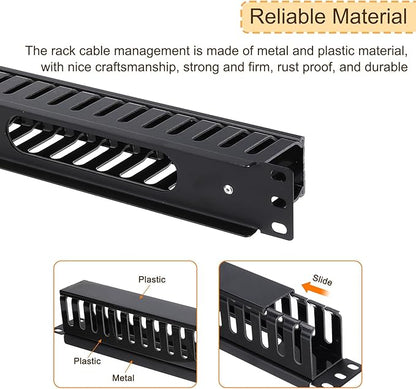 PATIKIL 1U 19 Inch Cable Manager, 6 Pack 24 Slot Horizontal Rack Mount Wire Management Metal Finger Duct Wire Organizer for Network Cabinet, Black