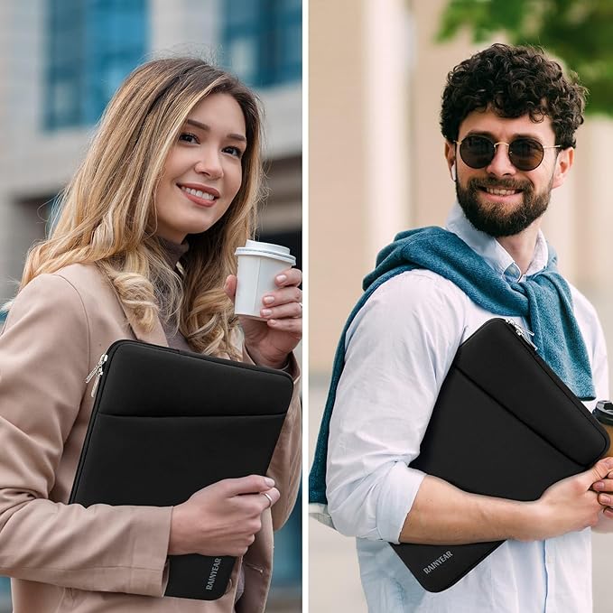RAINYEAR Laptop Sleeve Case with Front Pocket, 15.6 Inch Protective Portable Case with Front Pocket, Briefcase Laptop Carrying Bag Cover Compatible for HP, Dell, Asus, Lenovo, Notebook, Black