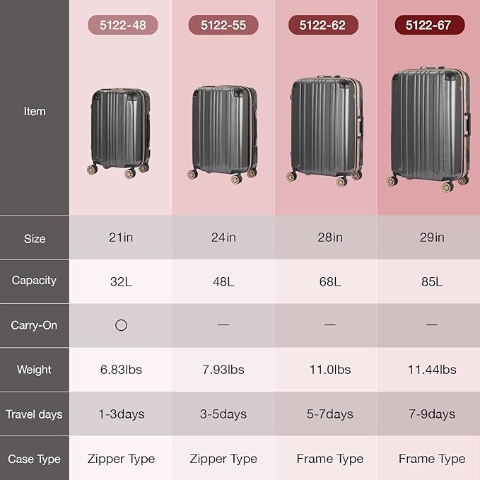 LEGEND WALKER Hardside Expandable Zipper Luggage, 24-inch, Black, 5122-55-BK