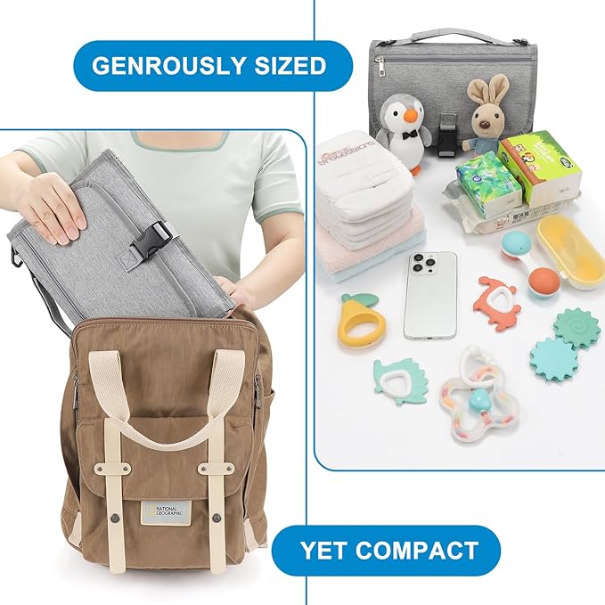 Accmor Portable Diaper Changing Pad, Waterproof Travel Baby Changing Mat, Newborn Essentials Baby Shower Gifts, Grey