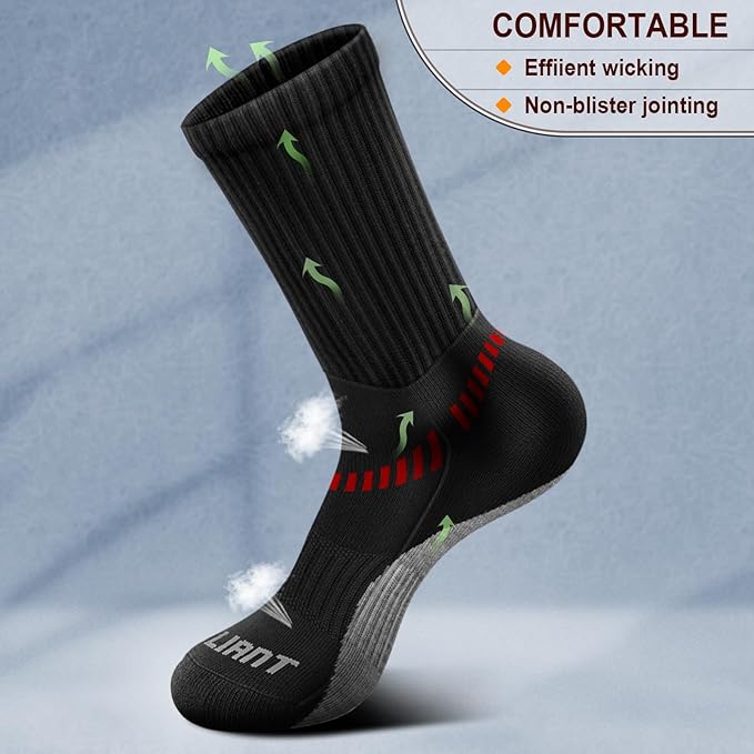 BULLIANT Compression Socks for Men 6Pairs, Athletic Crew Socks Cushioned For Men Sports Running-Arch Support