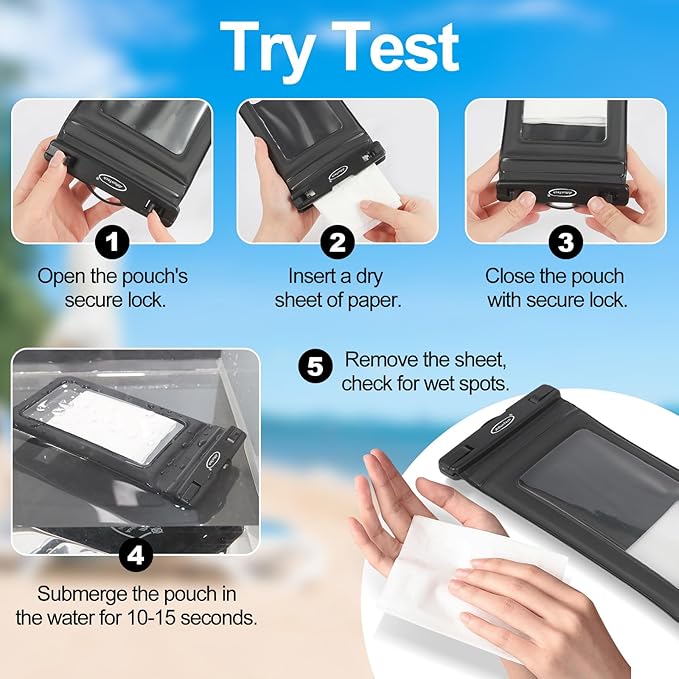 AiRunTech Universal Waterproof Phone Pouch, Beach Essential Accessories Protector iPhone Passport Money Sandproof,Swimming Sup Surfing Jetski Must Haves