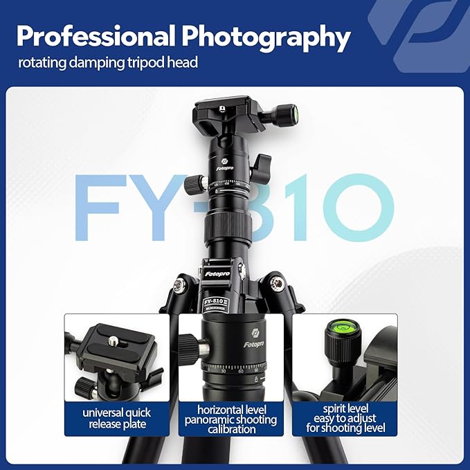 Fotopro Mini Tripod, 60" Lightweight Compact Travel Tripod with 360 Degree Ball Head Phone Mount Detachable Selfie Stick, Camera Phone Tripod Max Load up to 8.8 lbs, Free-1 Grey
