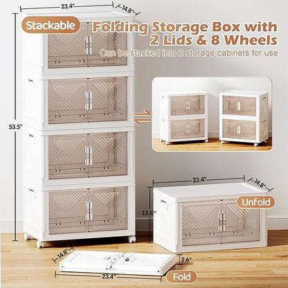 Storage Bins with Lid 76QT, Stackable Storage Containers with Wheels and Magnetic Doors, Plastic Clothes Closet Organizers and Storage Box for Home and Office (4 Pack)