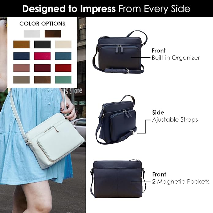 ili New York Genuine Leather Crossbody Bags for Women - Premium RFID Blocking Shoulder Bag Organizer with Adjustable Strap