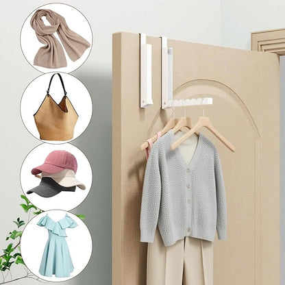 4PCS Over The Door Hanger Folding Over The Door Clothes Drying Rack Folding Hanging Coat Rack Foldable Portable Clothing Hanger Hooks for Laundry Bathroom Bedroom Dorm Travel