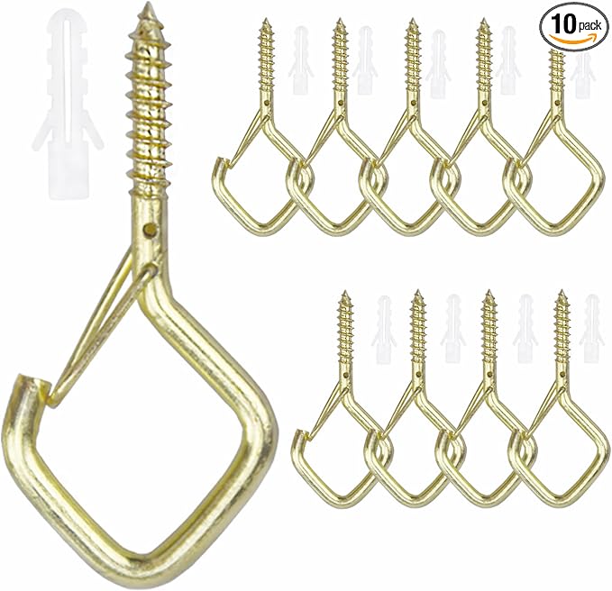 10 PCS Eye Screw Hooks for Hanging Heavy Duty with Safety Buckle.Metal Ceiling Hooks for Hanging Plants,Cup,Wind Chime,Bird Feeders,christmas String Lights at Indoor&Outdoor,2.36 Inch(No Drill Bit)