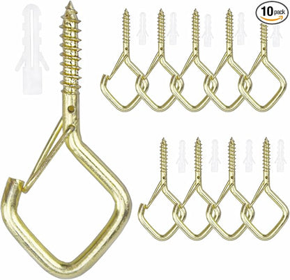 10 PCS Eye Screw Hooks for Hanging Heavy Duty with Safety Buckle.Metal Ceiling Hooks for Hanging Plants,Cup,Wind Chime,Bird Feeders,christmas String Lights at Indoor&Outdoor,2.36 Inch(No Drill Bit)