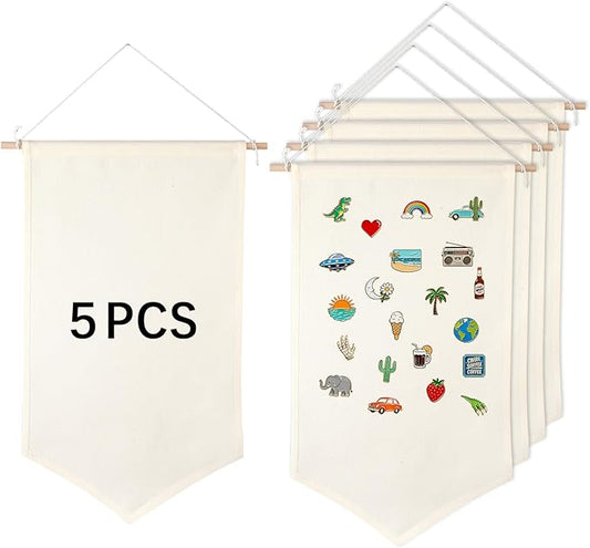 5 PCS Canvas Banners Wall Hanging Brooch Jewelry Storage Case Stand Enamel Pin Display, Sublimation blank Banner,Holder Earrings Necklace Pin Collection Organizer