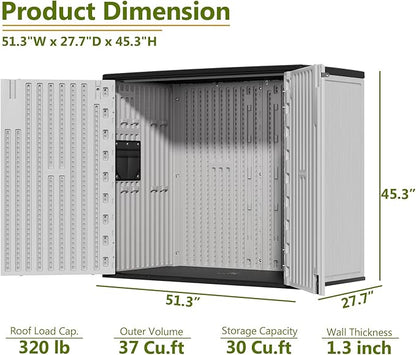 ZZM 37 Cu.ft Outdoor Storage Cabinet with One Tool Kit, Horizontal Storage Shed for Garage, Bike, Garbage Cans, Garden Accessories