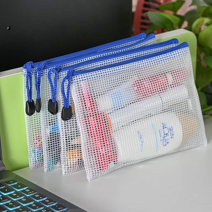 AUSTARK 20Pcs Board Games Storage Bags, PVC Mesh Zipper Pouches, Zippered File Bags, Plastic Waterproof Storage Bags for Office School Home Travel Cosmetic (B6 Size 7.6 x 5.3 Inches, White and Blue)