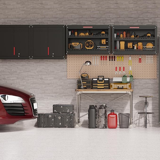 Garage Wall Cabinet,Up Flip Door Metal Wall Cabinet,Wall Mounted Metal Storage Cabinets with Doors and Adjustable Shelf for Garage,Utility Room and Basement