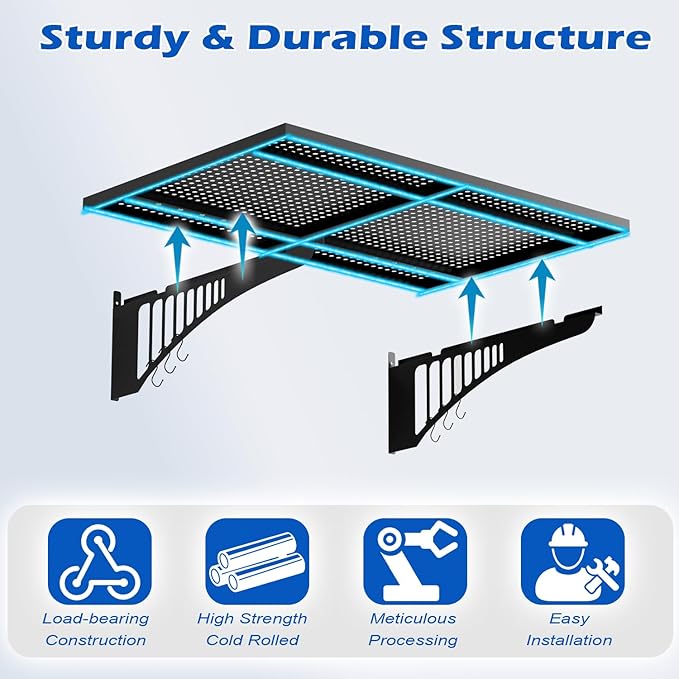 EROMMY 2-Pack 2x3ft Garage Shelving with 500lbs Capacity, Shelving Wall Mounted Metal Floating Storage System-Garage Shelves Heavy Duty with 6 Hooks for Basement Organization