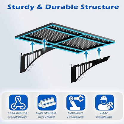 EROMMY 2-Pack 2x3ft Garage Shelving with 500lbs Capacity, Shelving Wall Mounted Metal Floating Storage System-Garage Shelves Heavy Duty with 6 Hooks for Basement Organization