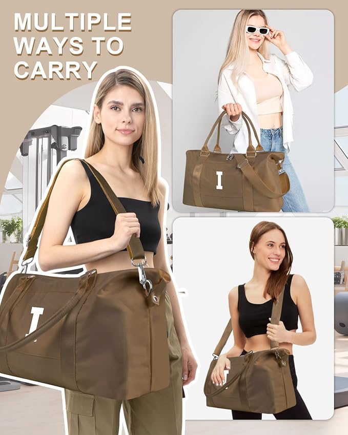 Birthday Graduation Gifts for Daughter,Initial Travel Duffel Bag Sports Gym Bag for Girls Teen Kids Birthday Gifts,Personalized Weekender Bag Carry On Tote Bags Cute Overnight Bag for Women(Brown, I)