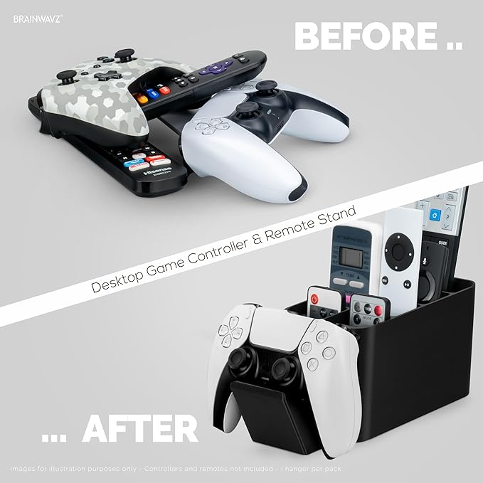 BRAINWAVZ Game Controller, Remote Control Holder & Pen Organizer, Ideal for Side Tables & Desktops (For 3 to 5 Remotes, 1 Game Controller, Pens & Stationery)