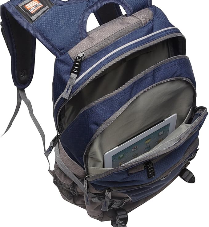 High Sierra Loop Backpack, Travel, or Work Bookbag with tablet sleeve, One Size, Sequin Facets/Bluebird/White