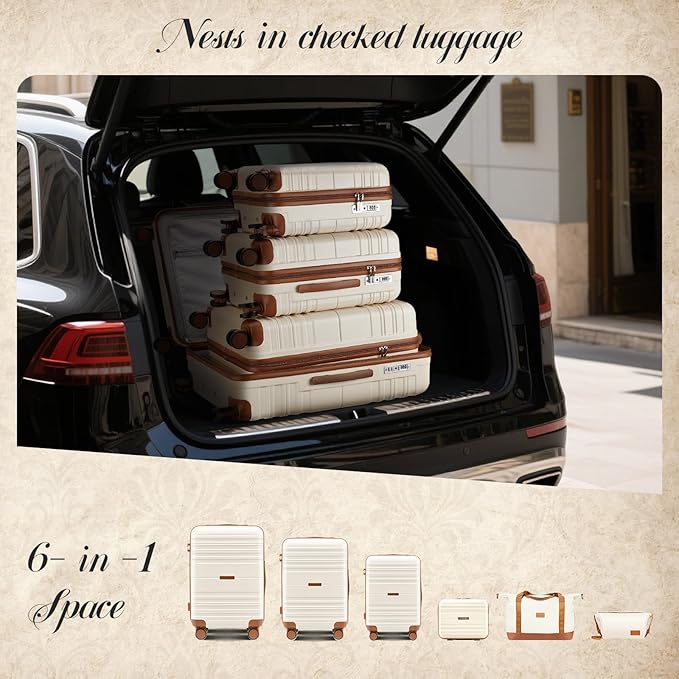 Luggage Sets with spinner wheels, PC+ABS Hard Shell Travel Luggage,Lightweight Carry-on suitcases with TSA Lock,YKK Zippers (Beige, 7 piece sets（14/18/20/24/28/DB/TB）)