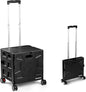 CleverMade Collapsible Wheeled Crate, 35L Capacity, 4 Double Wheels, Foldable with Lid, Black