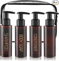 Travel Bottles Plastic Pump Bottle Dispenser TSA Approved 3.4oz/100ml 4 Pack Travel Refillable Shampoo and Conditioner Bottles Empty Travel Size Bottles for Cosmetic, Lotion, Liquid Soap (Brown)