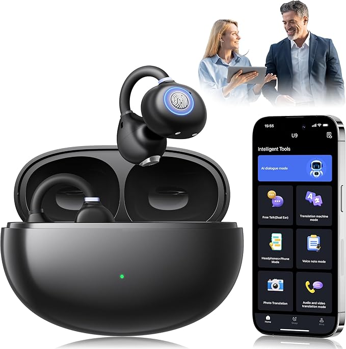 Ai Translation Earbuds Real Time, 163 Languages & Accents Translator Earbuds, 3-in-1 Open Ear Translation Headphones for Travel Learning, Spanish/English Audífonos Traductores, iOS/Android Compatible