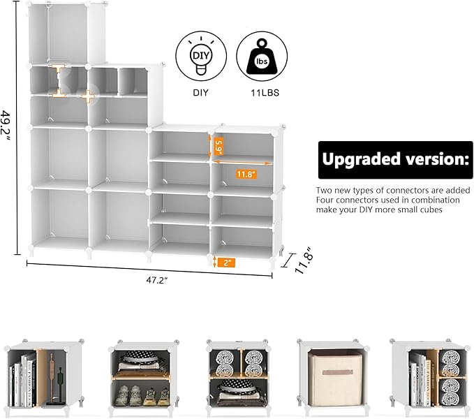 AWTATOS Cube Storage Organizer Closet Storage 12 Cube Shelves, Large and Small Cubes, DIY Portable Closet Clothes Storage Shelfs for Home, Bedroom, White