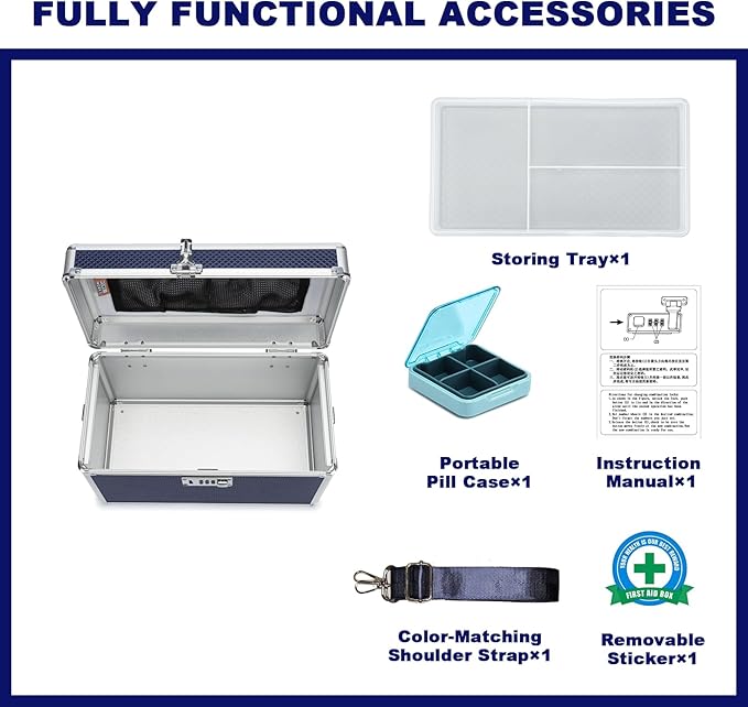 Storage Lock Box with Combination code, Lockable Medicine Storage Case, Empty First Aid Box, Security Lock Box, Multipurpose Lockbox for Home and Outdoor Use (Blue, Large)