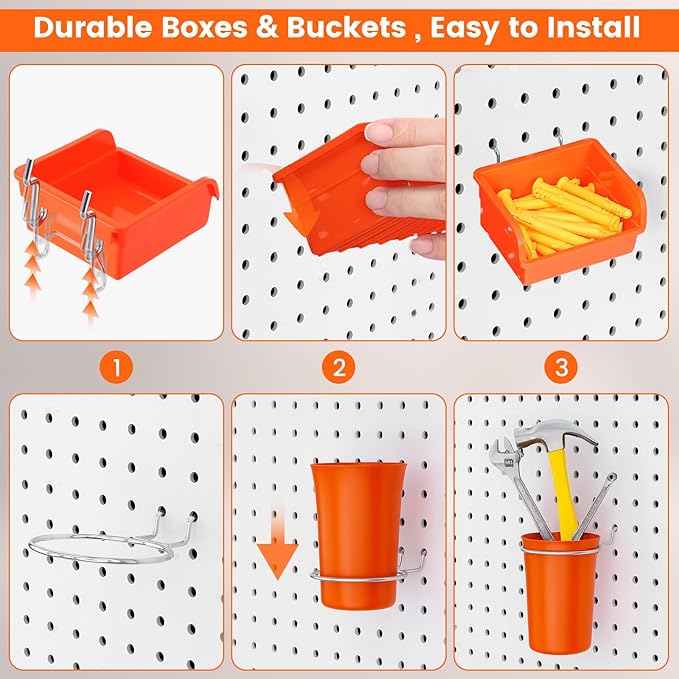 Pegboard Organizer Accessories Kit 264 PCS, Peg Board Hooks Assortment with Bins, Cups, Baskets for 1/4in Pegboard Wall Organizer, Garage Organization, Workbench, Craft Room, Hanging Tools
