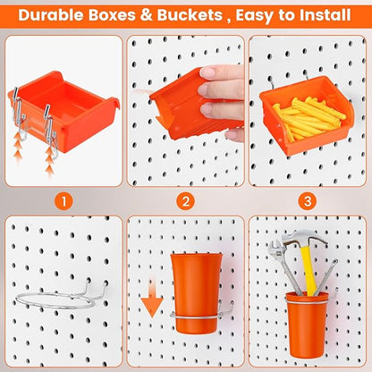 Pegboard Organizer Accessories Kit 264 PCS, Peg Board Hooks Assortment with Bins, Cups, Baskets for 1/4in Pegboard Wall Organizer, Garage Organization, Workbench, Craft Room, Hanging Tools