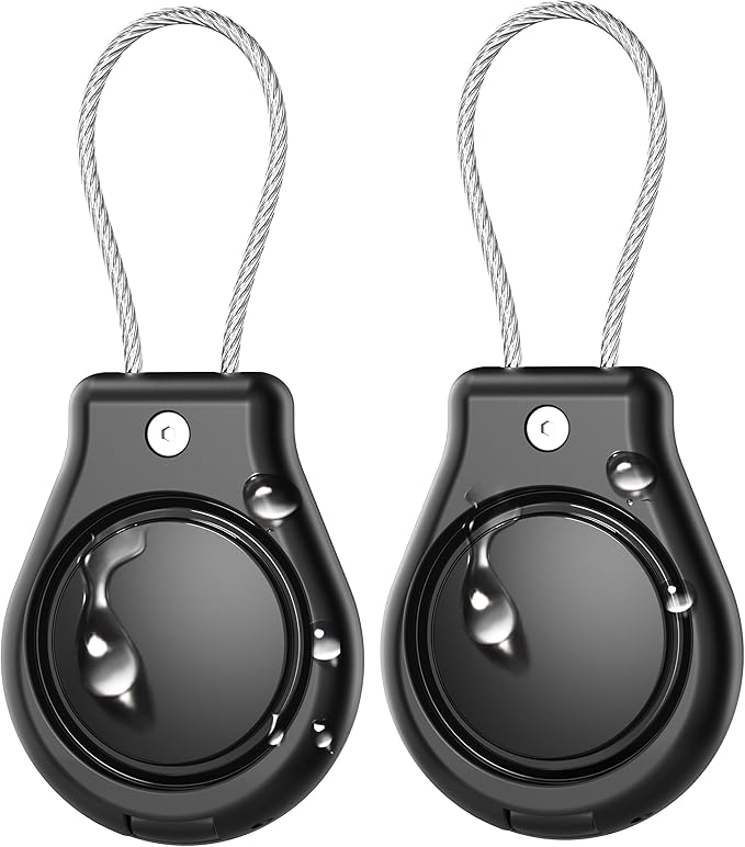 DDJ IPX8 Waterproof for Air Tag Lock Case with Wire Cable, Airtag Keychain Holder [2 Pack], Ultra Durable Anti-Lost Protective Case for Apple Airtags with Keyring for Luggage, Key, Backpack, Pet