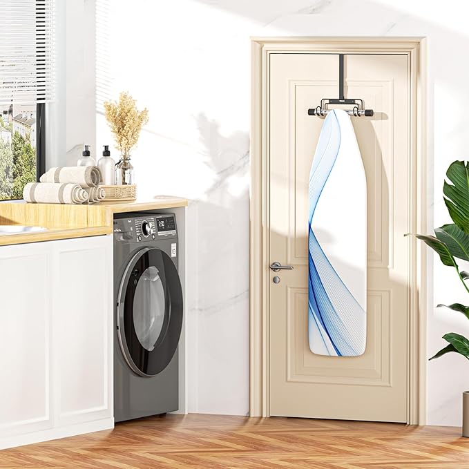 Ironing Board Holder Wall Mount, Over The Door Ironing Board Holder, Over The Door Or Wall Mount Ironing Board Hanger for Y & T Leg Iron Boards (Black)