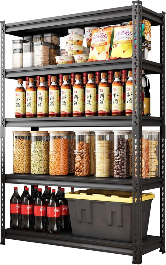 48" W Garage Shelving Heavy Duty，3000LBS Loads Metal Shelving Units and Storage,5-Tier Garage Storage Shelves Heavy Duty, Industrial Utility Shelves,48”W x 24”D x 78”H(Black)