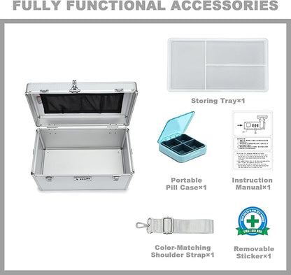 Storage Lock Box with Combination code, Lockable Medicine Storage Case, Empty First Aid Box, Security Lock Box, Multipurpose Lockbox for Home and Outdoor Use (Silver, X-Large)