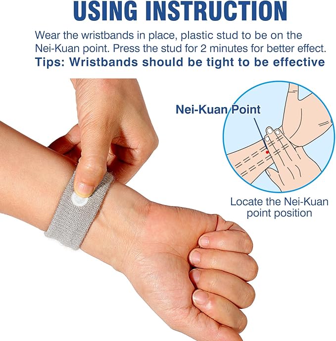 Motion Sickness Bands Anti Nausea Wristband for Adult and Kids Morning Sickness Relief for Pregnant Women Acupressure Nausea Relief for Car, Sea, Air Sickness - 3 Pairs Grey + 2 Pairs Black