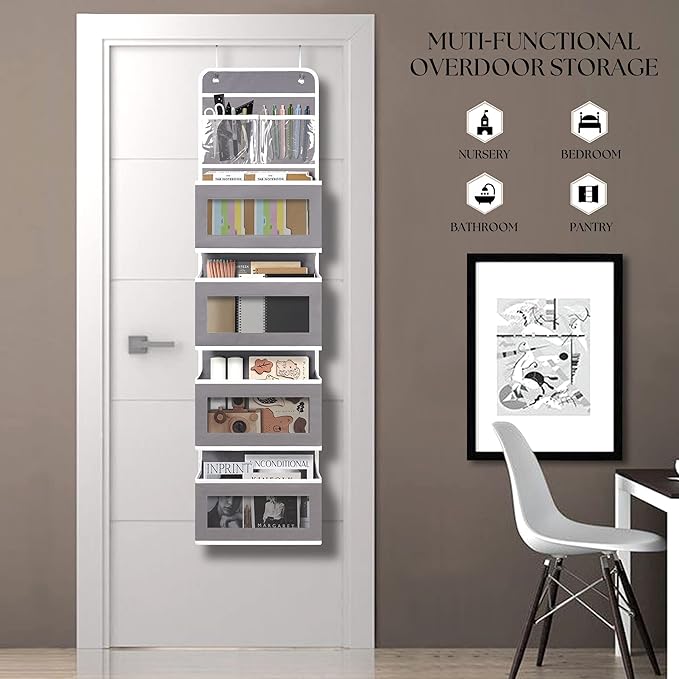 Giraffe Creation Over Door Organizer with 4 Large Capacity Pockets, Hanging Organizer Storage for Closet Bathroom Nursery Bedroom Dorm, Toys Cosmetics Sundries and Baby Essentials, Gray