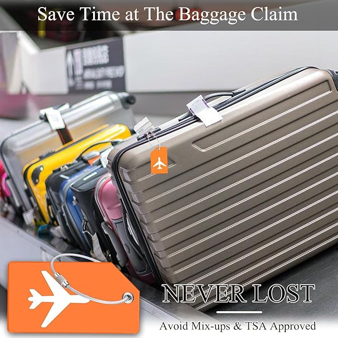 7 Pack Silicone Luggage Tag Baggage Handbag Travel Suitcase Tags with Name ID Card Perfect to Quickly Spot Luggage Suitcase (Orange