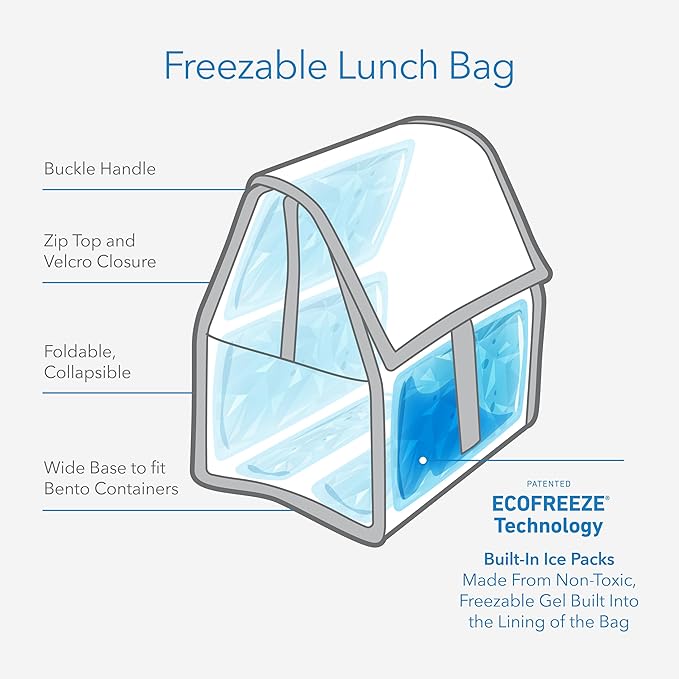 Packit® Freezable Lunch Bag, Lavender, Built with ECOFREEZE® Technology, Foldable, Reusable, Zip and Velcro Closure with Buckle Handle, Designed for Work Lunches and Fresh Lunch On the Go