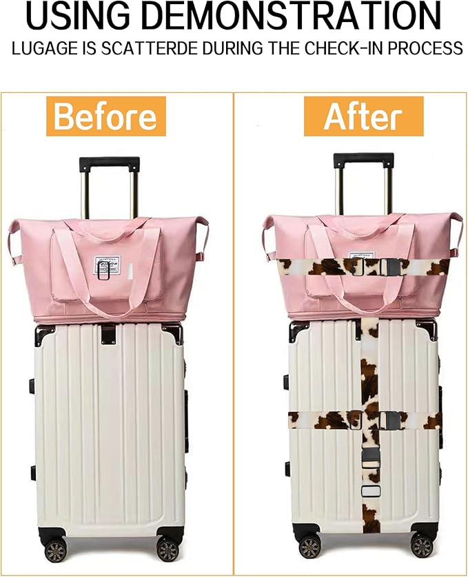 Luggage Straps for Suitcases, Adjustable Travel Belt, Durable Wide Luggage Strap, Cute Suitcase Strap Identifiers with Buckle, Bag Straps for Luggage, Retro Brown Cowhide