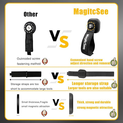 2 Pack Heavy Duty Magnetic Hook Straps for Extension Cords, Powerful Cruise Garage Storage Hook Ties for Hanging Cables, Garden Hoses Ropes, Workshop Tool Box Magnet Organize Hangers for Tools