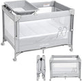 ANGELBLISS Baby Bassinet Bedside Crib, Pack and Play with Mattress, Diaper Changer, One-Push Setup Playards from Infants to Toddlers (Grey)