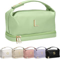 Personalized Gifts for Women Unique, Makeup Bag with Handle, Initial Double Layer Cosmetic Bag with Makeup Brush Organizer, Cute Cosmetic Pouch for Women, Gifts for Friends Female Mom
