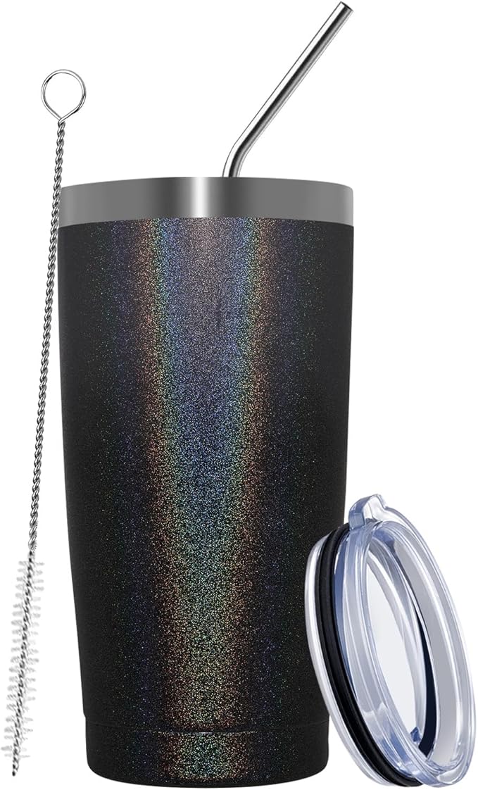 MEWAY 20oz Tumbler Double Wall Vacuum Insulated Travel Glitter Mug,Stainless Steel Tumblers with Lid and Straw, Powder Coated Coffee Cups for Woman (Gradient Black or Navy,1)