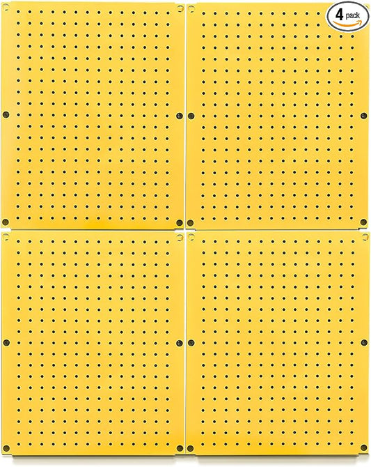 Metal Pegboard 12-Inch Tall x 16-Inch Wide Heavy Duty Wall Organizer for Home Garage Tool Storage 4pcs Yellow