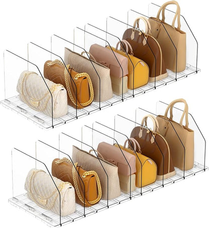 Purse Organizer for Closet, Adjustable Clear Handbag Storage Holder, Acrylic Purse Organizer for Closet Organization, Shelf Divider, Perfect for Bedroom, Living Room, Home