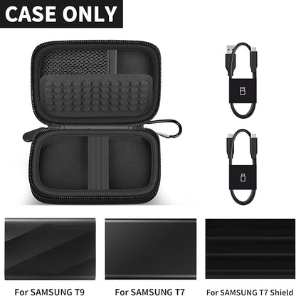 Case Compatible with Samsung T9/ T7/ T7 Shield Portable SSD 1TB 2TB 4TB External Hard Drive, Storage Travel Carrying Holder Organizer for Solid State Drives & USB Cable (Box Only)-Black