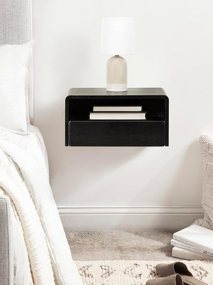 Kate and Laurel Kato Modern Wood Floating Side Table with Drawer; 18 x 10 x 9; Black; Contemporary Wooden Floating Nightstand for Bedroom Bedside Table