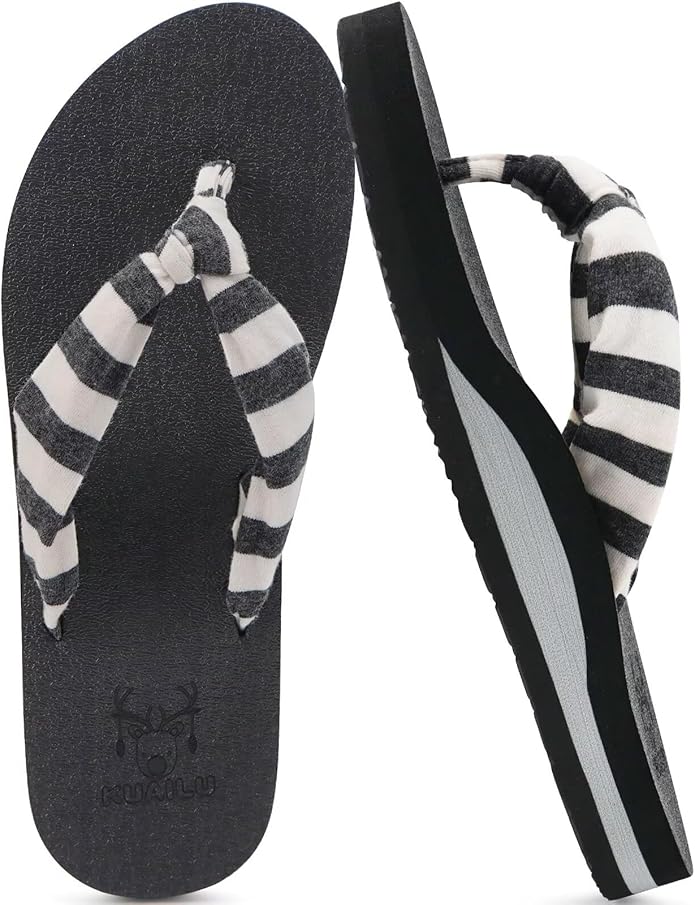 KuaiLu Flip Flops for Women with Arch Support Yoga Mat Comfortable Summer Beach Walking Thong Cushion Sandals Slip On Indoor Outdoor