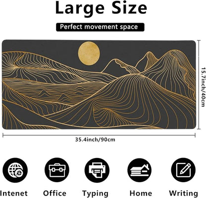 Desk Mat,Mountain Line Art Extended Gaming Mouse Pad,Large Non-Slip Rubber Base Mousepad with Stitched Edges,Waterproof Mouse Mat Desk Pad for Office Game Home 35.4x15.75 in
