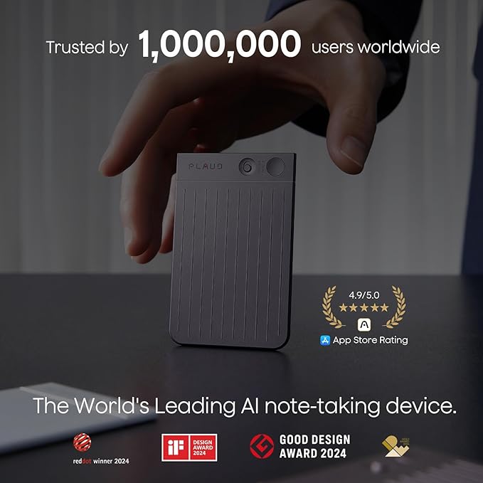 AI Voice Recorder, Note Voice Recorder w/Case, App Control, Transcribe & Summarize with AI Technology, Support 112 Languages, 64GB Memory, Audio Recorder for Lectures, Meetings, Calls, Black