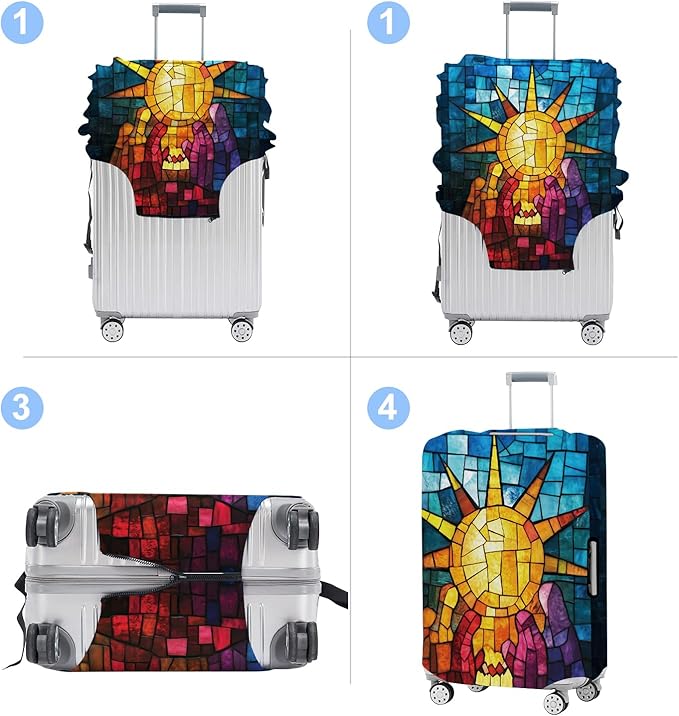Luggage Cover Washable Suitcase Protector Anti-scratch Suitcase cover Fits 20-34 Inch Luggage (Sun, M(24-26inch suitcase))